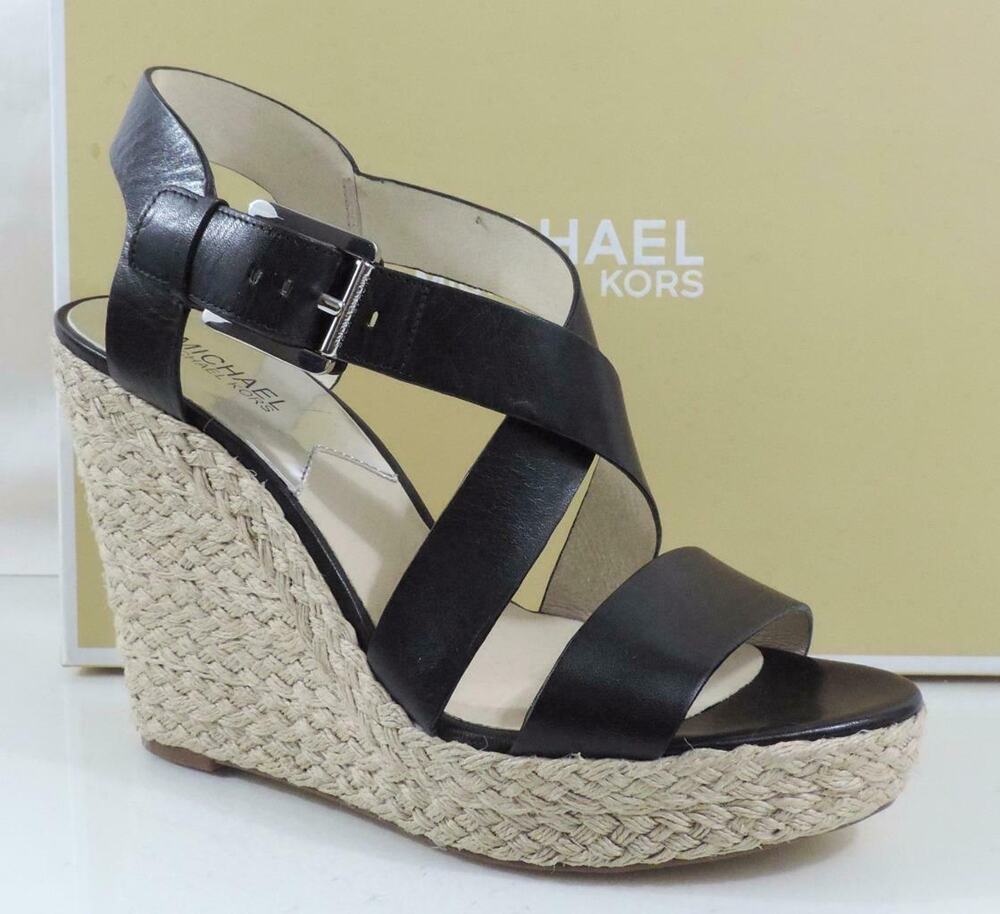 Michael Kors Giovanna Platform Wedge Sandals Heels Espadrille Black Size 9.5